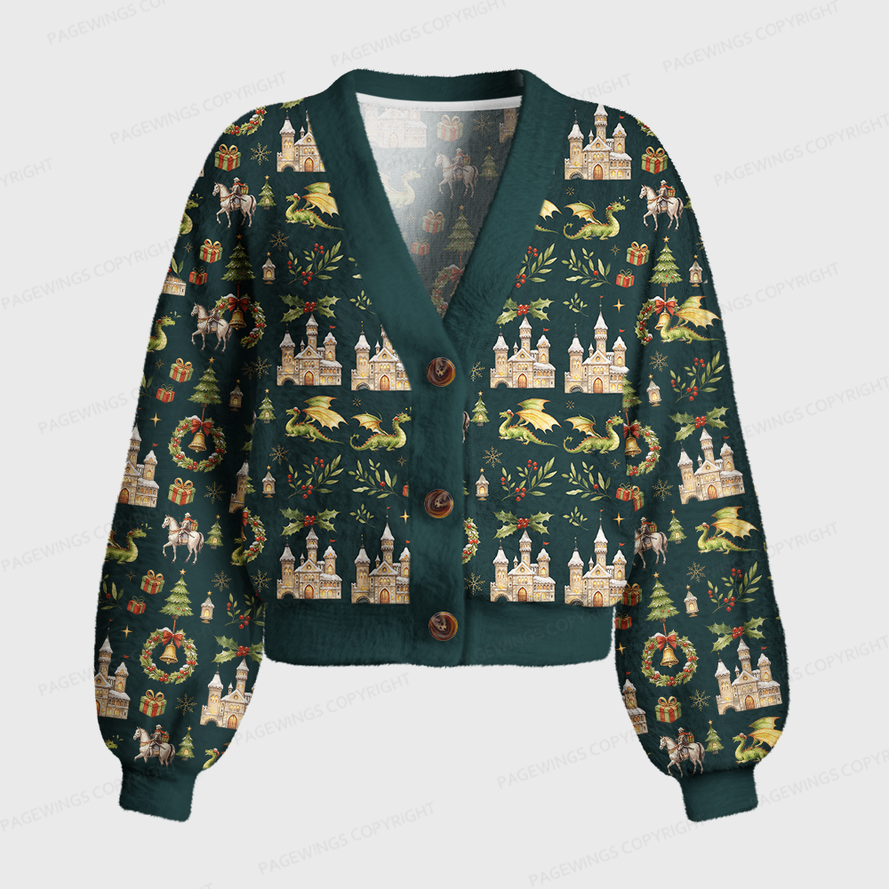 Pagewings Christmas Book Dragon Women's Cardigan Sweater