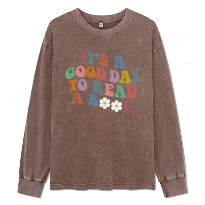 Pagewings It's A Good Day To Read A Book Unisex Washed Long Sleeve T-shirt