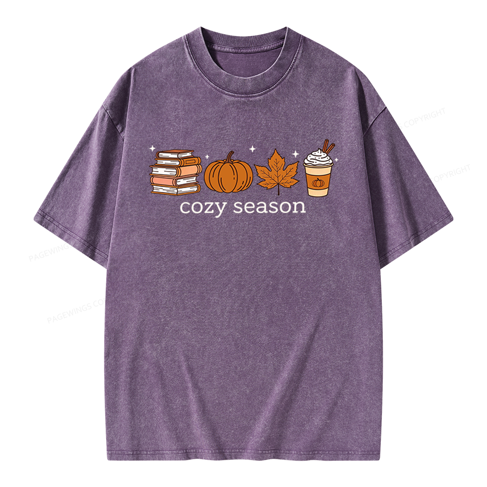 Pagewings Cozy Season Book Lover Unisex Washed T-shirt