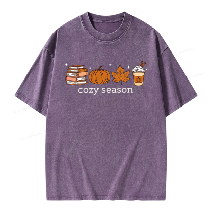 Pagewings Cozy Season Book Lover Unisex Washed T-shirt