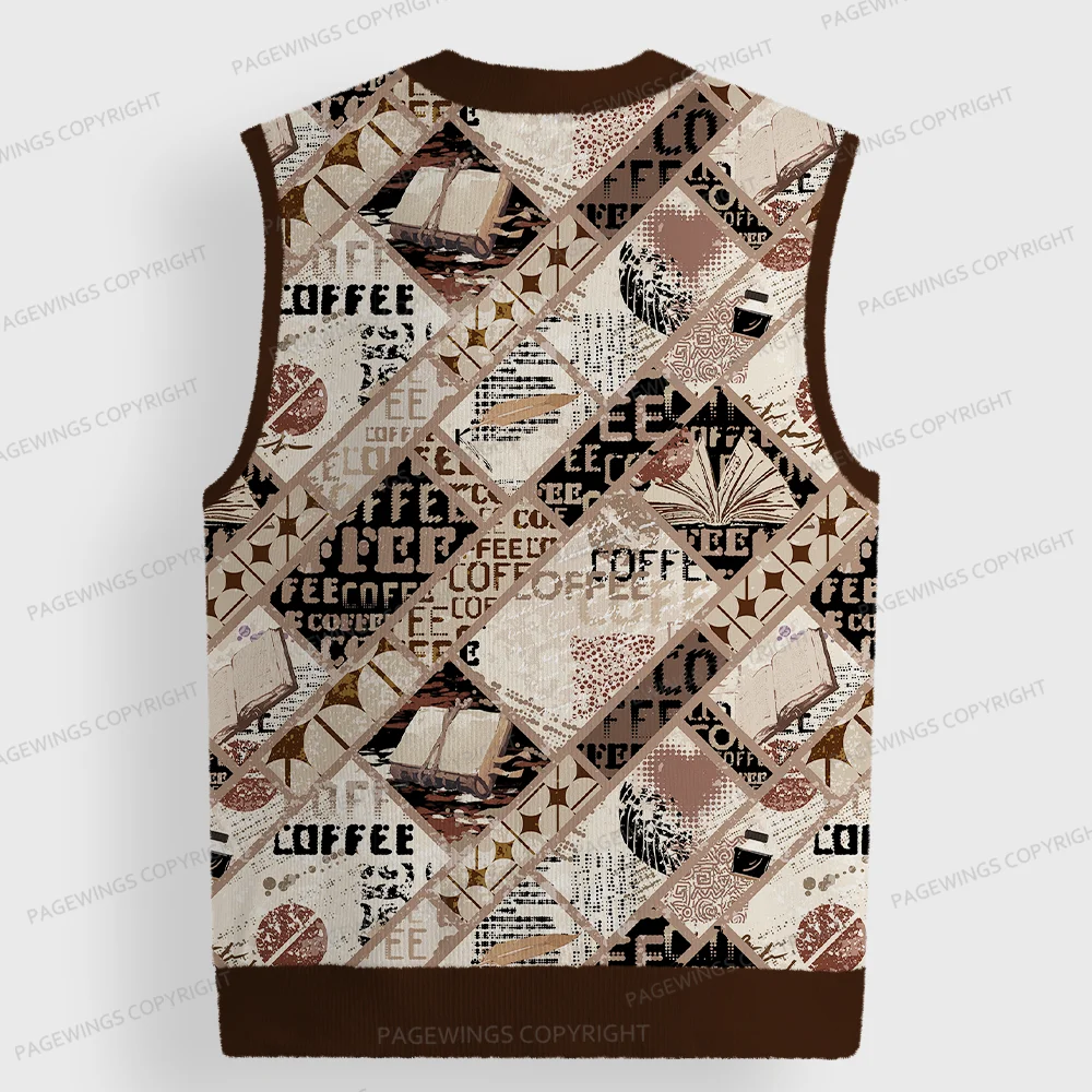 Pagewings Coffee And Books Unisex V-Neck Ugly Knit Vest