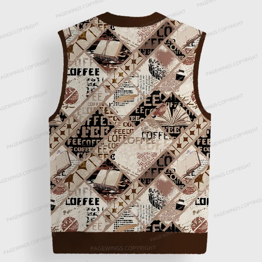 Pagewings Coffee And Books Unisex V-Neck Ugly Knit Vest