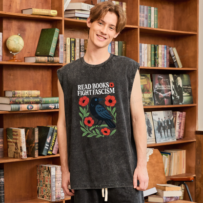 Pagewings Read Books Fight Fascismt Unisex Washed Tank Top