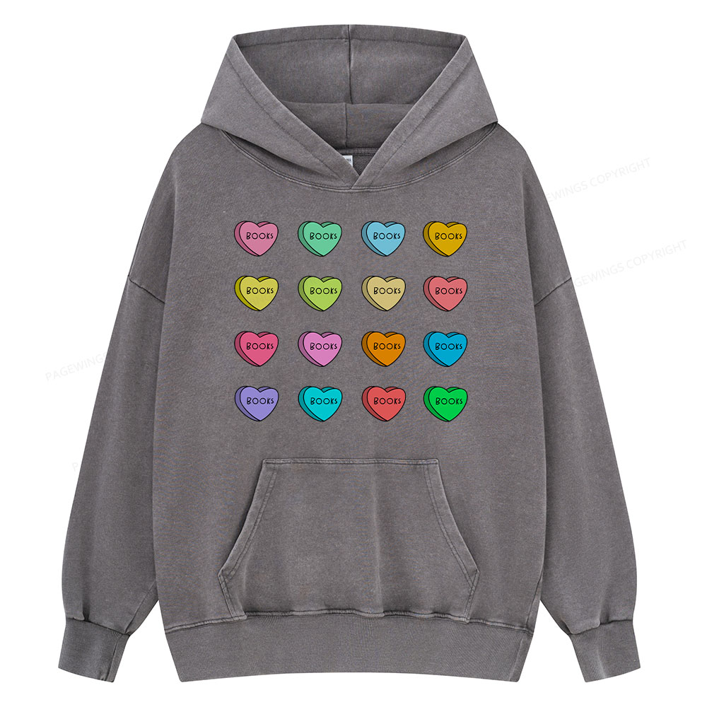 Pagewings Valentine's Day Librarian  Unisex Washed Hoodie