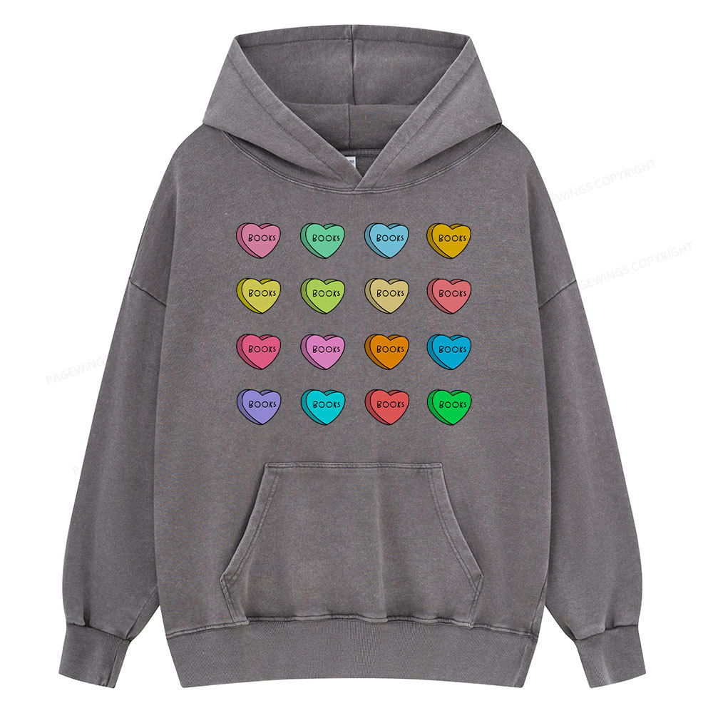 Pagewings Valentine's Day Librarian  Unisex Washed Hoodie