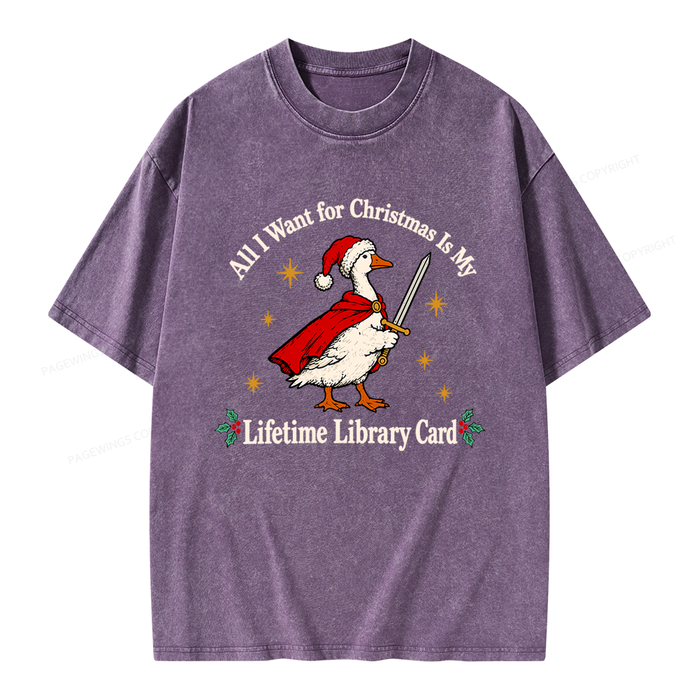 Pagewings Christmas Lifetime Library Card Unisex Washed T-shirt