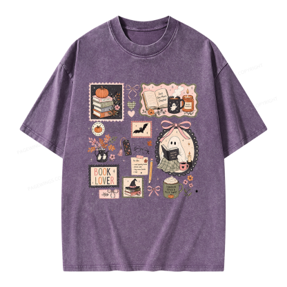 Pagewings Halloween Book Club Unisex Washed T-shirt
