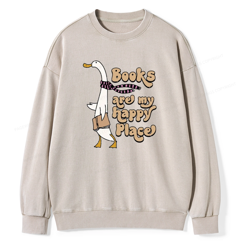 Pagewings Books Are My Happy Place Unisex Washed Sweatshirt