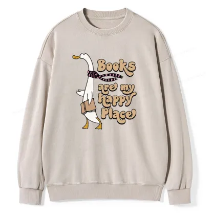 Pagewings Books Are My Happy Place Unisex Washed Sweatshirt