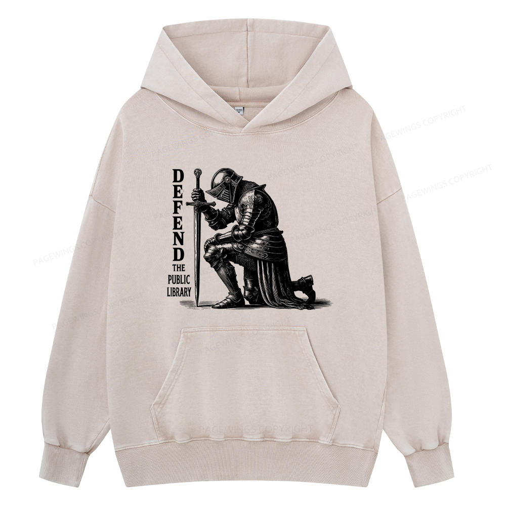 Pagewings Defend the Public Library  Unisex Washed Hoodie