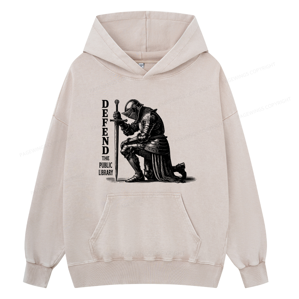 Pagewings Defend the Public Library  Unisex Washed Hoodie