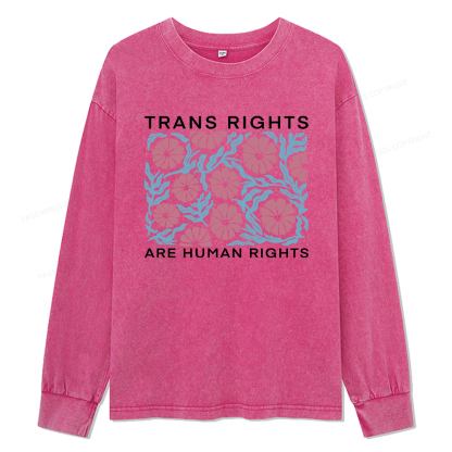 Pagewings Trans Rights Are Human Rights Unisex Washed Long Sleeve T-shirt