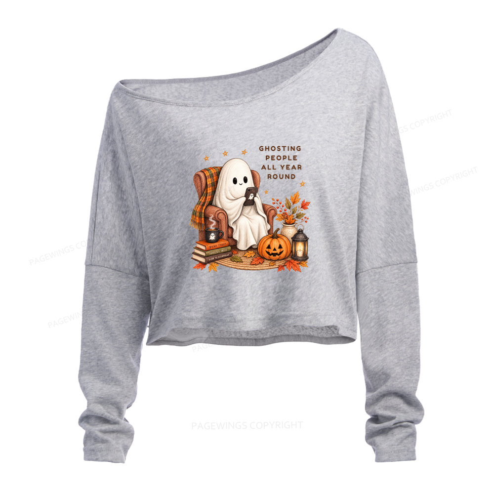 Pagewings Fall Coffee Bool Lover Slouchy Long Sleeve Off Shoulder T-shirt