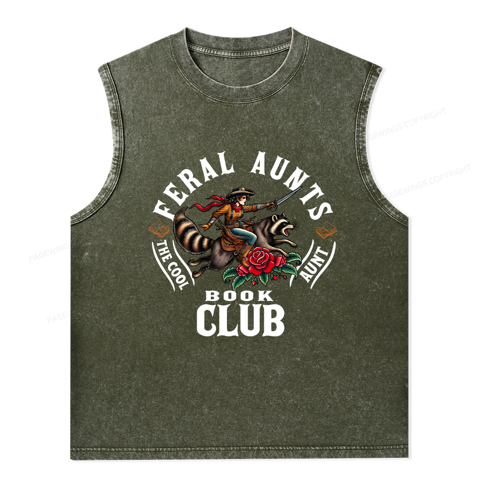 Pagewings Feral Aunt Social Book Club Washed Tank Top