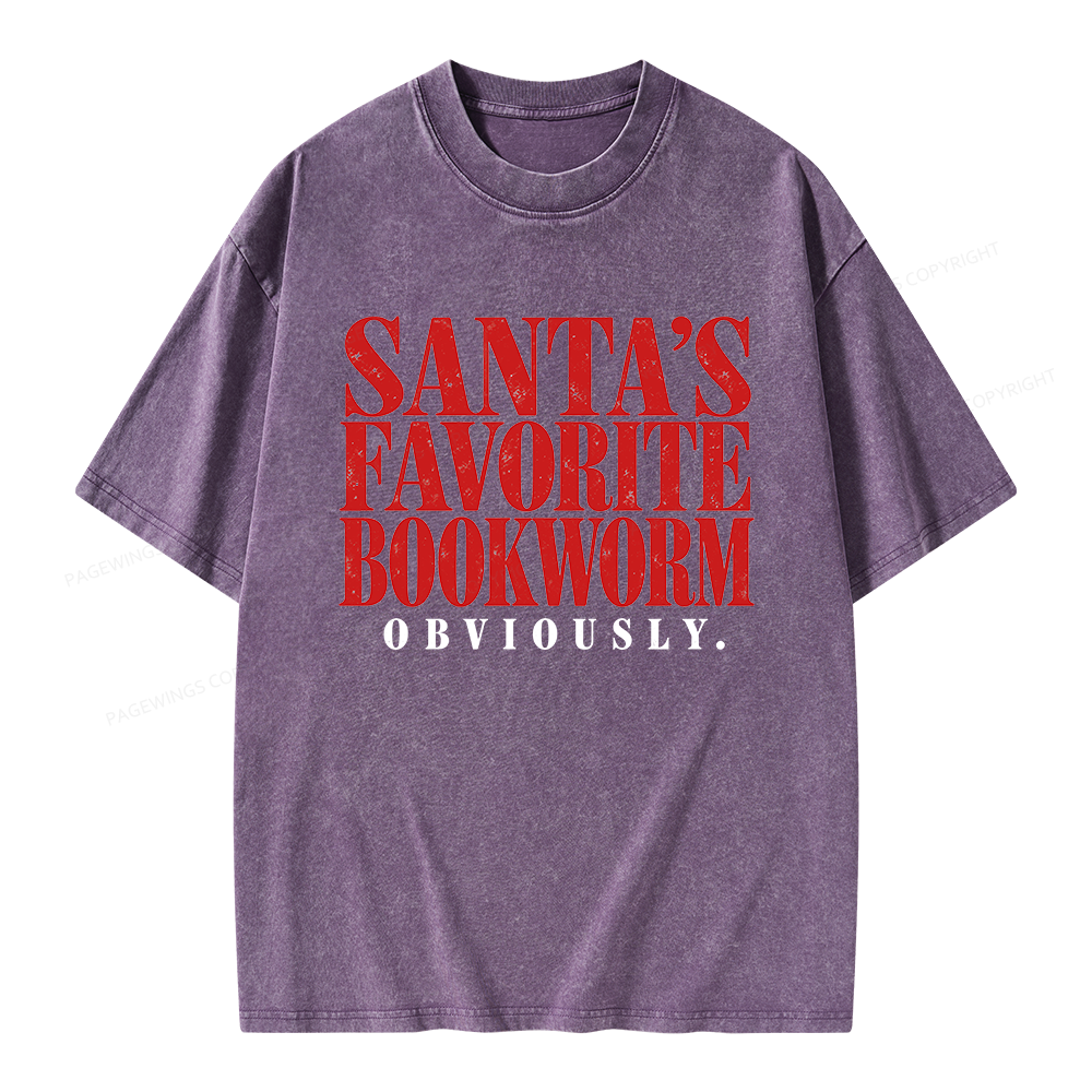 Pagewings Santa's Favorite Bookworm Unisex Washed T-shirt