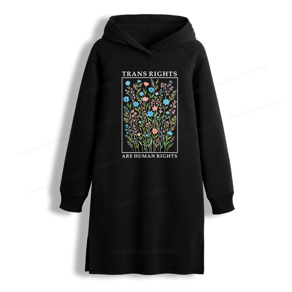 Pagewings Trans Rights Are Human Rights Side-Slit Fleece Hoodie Dress