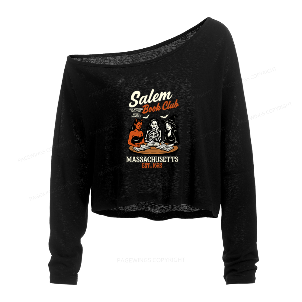 Pagewings Salem Book Club Slouchy Long Sleeve Off Shoulder T-shirt