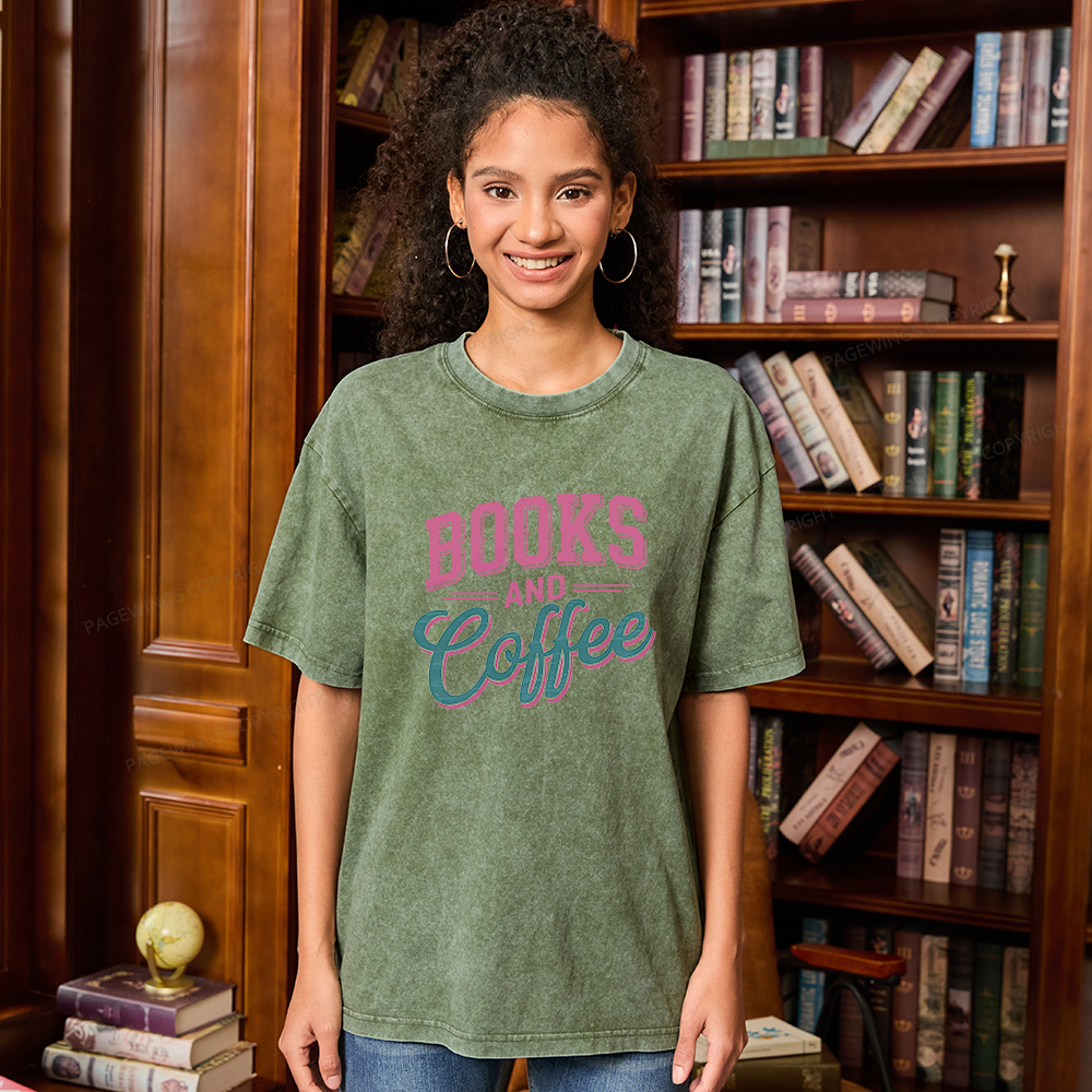 Pagewings Books And Coffee Unisex Washed T-shirt