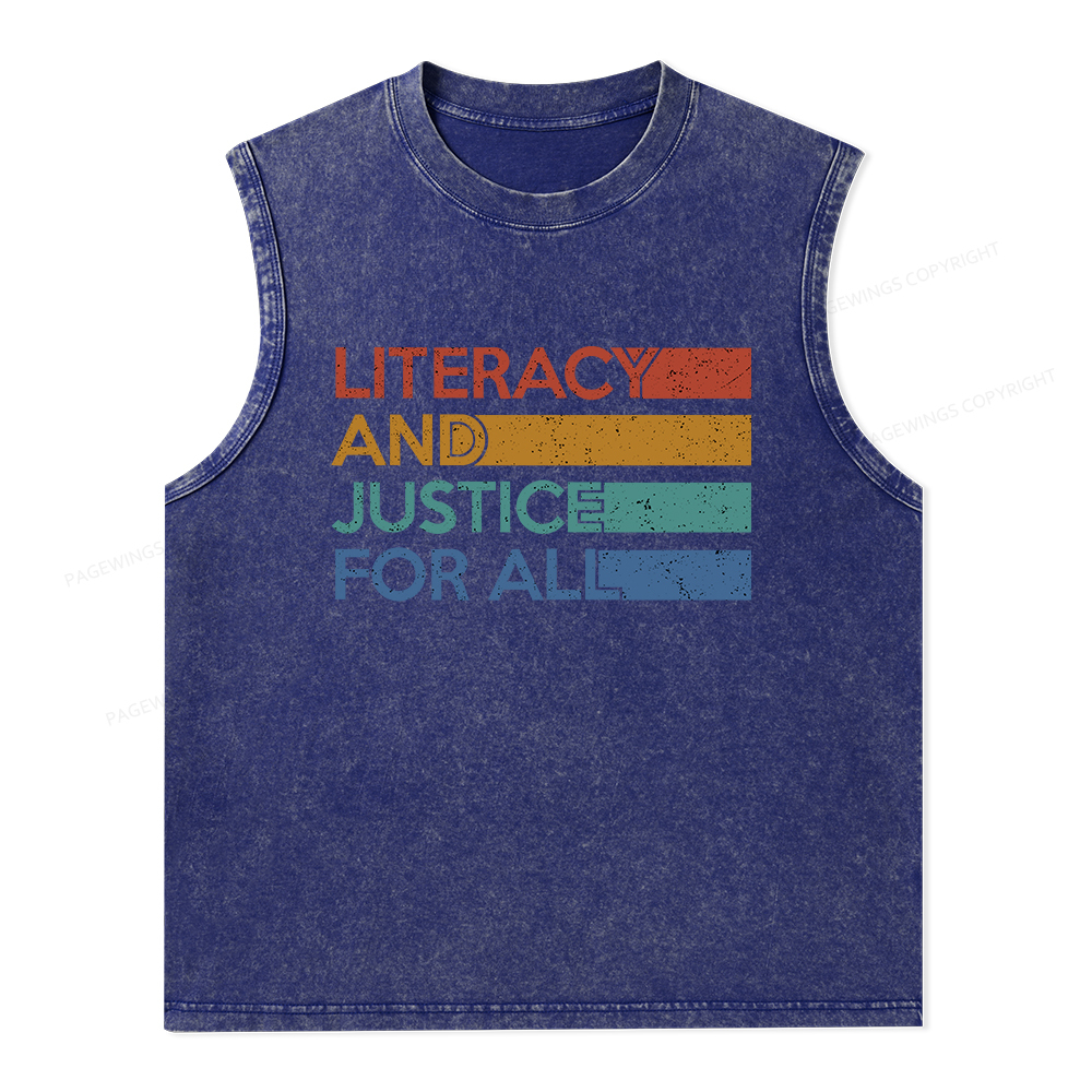 Pagewings Literacy and Justice For All Unisex Washed Tank Top