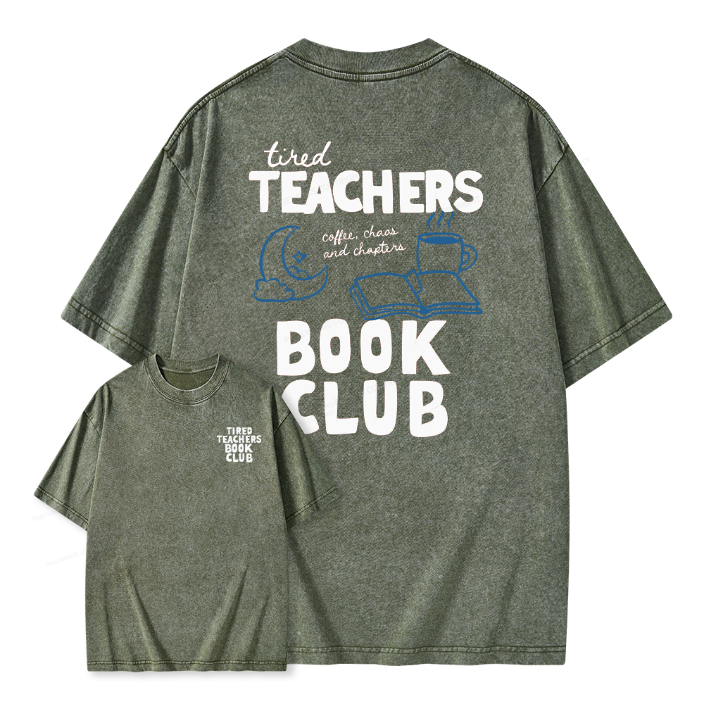 Pagewings Tired Teachers Book Club Unisex Washed T-shirt