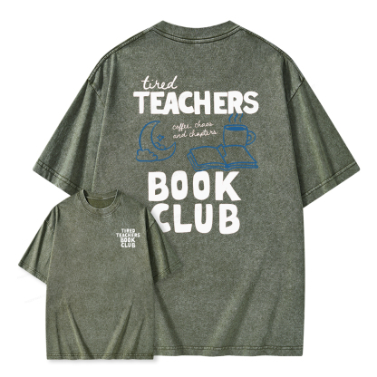 Pagewings Tired Teachers Book Club Unisex Washed T-shirt