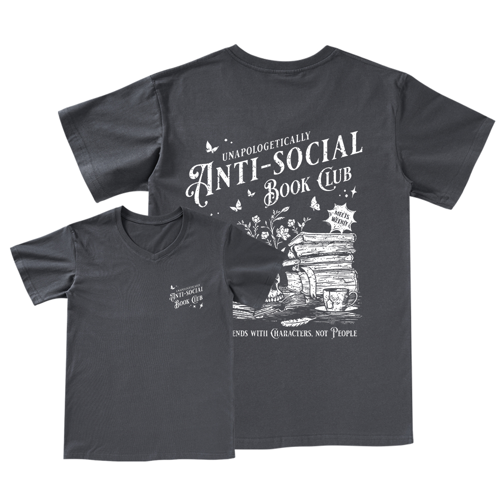 Pagewings Anti-social Book Club Comfort Colors Shirt V-neck T-shirt