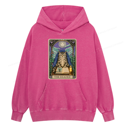Pagewings The Reader Cat Tarot Cards Unisex Washed Hoodie