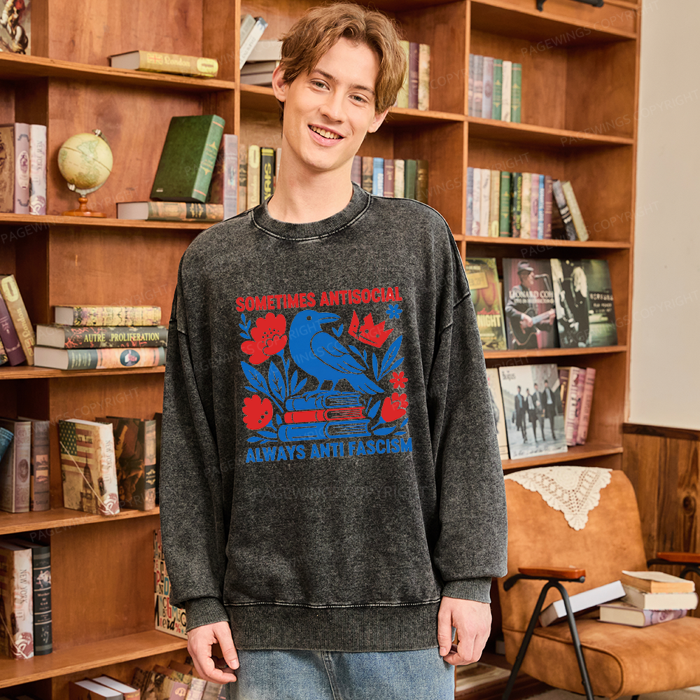 Pagewings Anti Fascism Unisex Washed Sweatshirt
