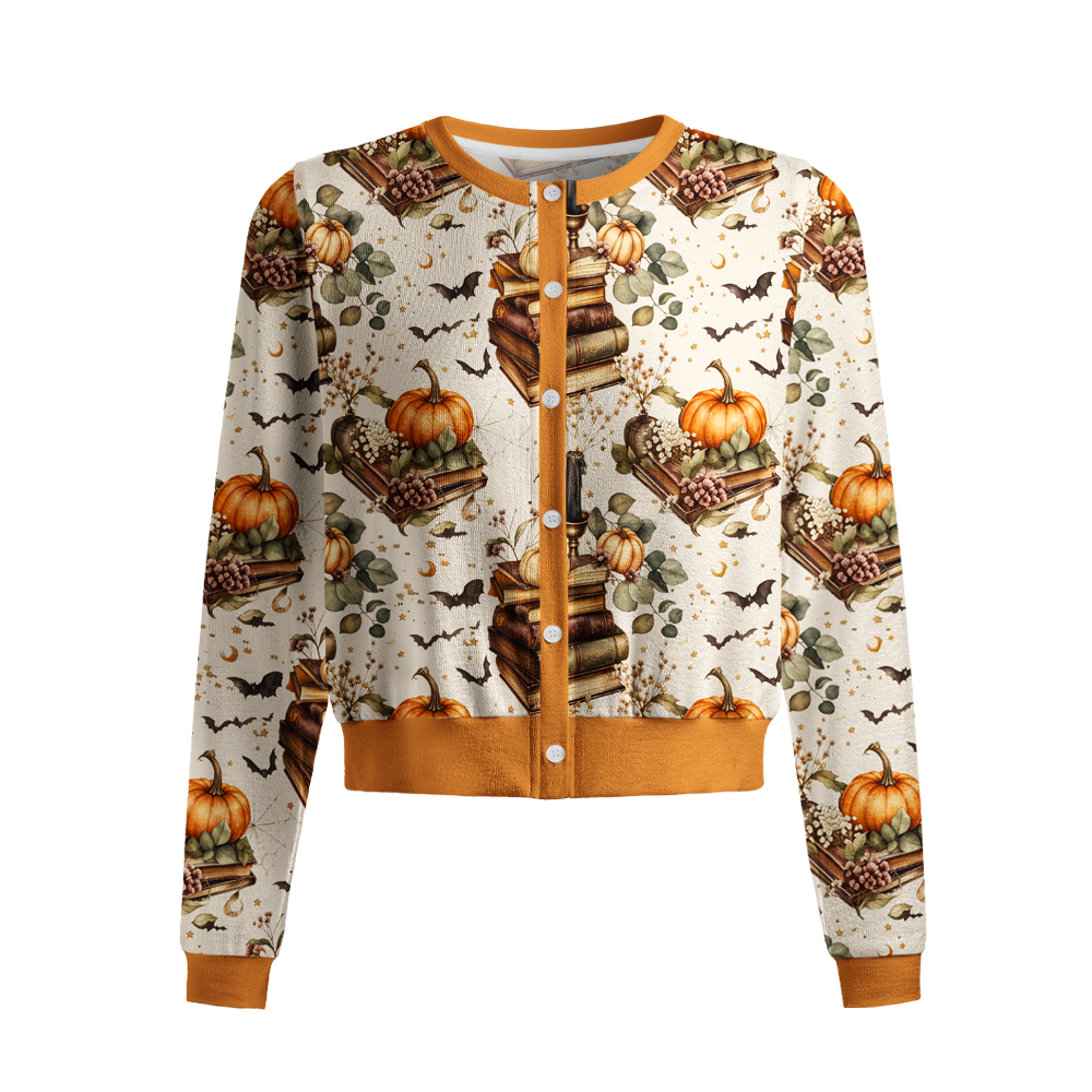 Pagewings Halloween Bookish Crew Neck Cardigan Sweaters