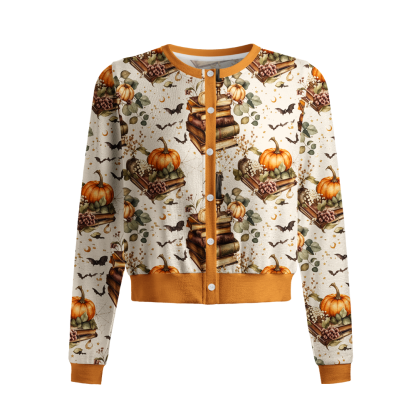 Pagewings Halloween Bookish Crew Neck Cardigan Sweaters