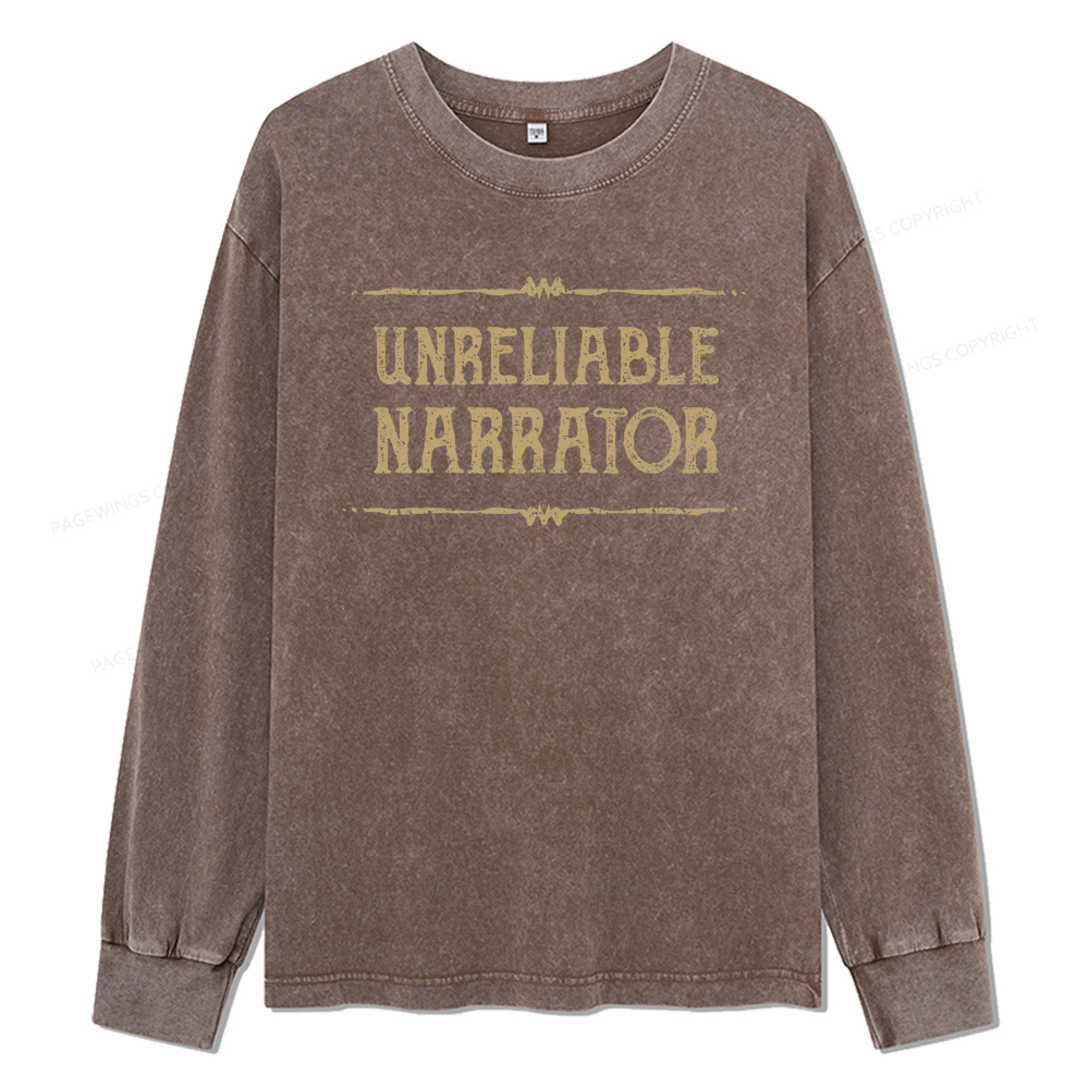 Pagewings Unreliable Narrator Unisex Washed Long Sleeve T-shirt