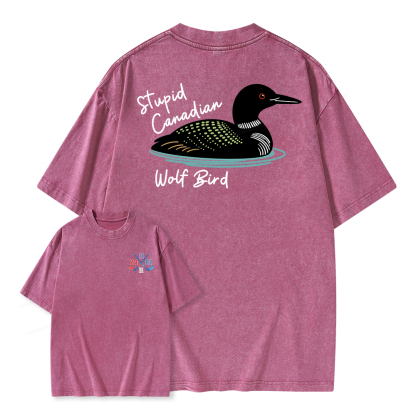 Pagewings Stupid Canadian Wolf Bird Unisex Washed T-shirt