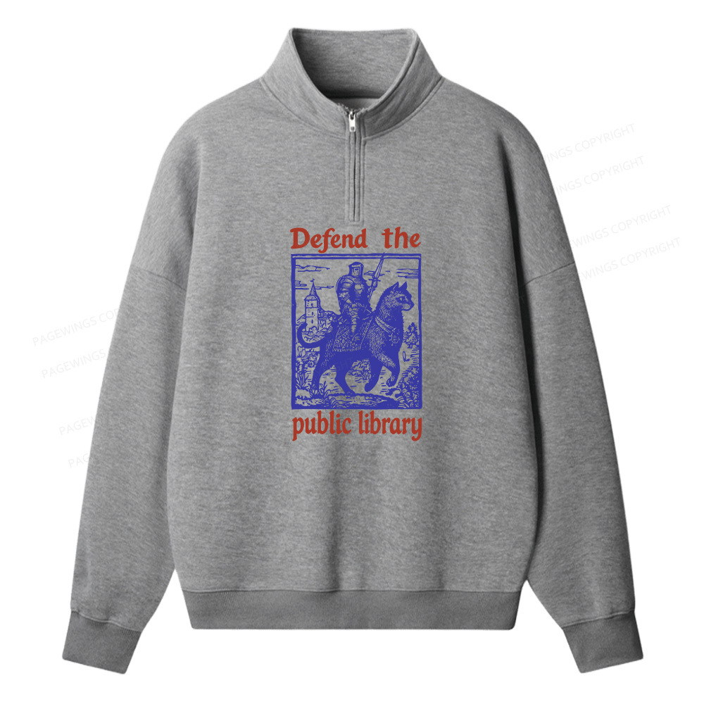 Pagewings Defend the Public Library Unisex Half Zip Fleece Sweatshirt 