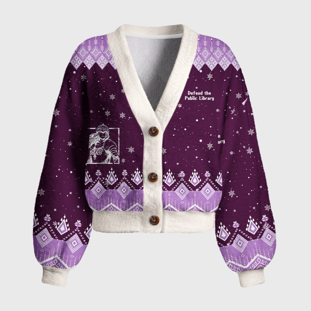 Pagewings Defend The Public Library Women's Cardigan Sweater