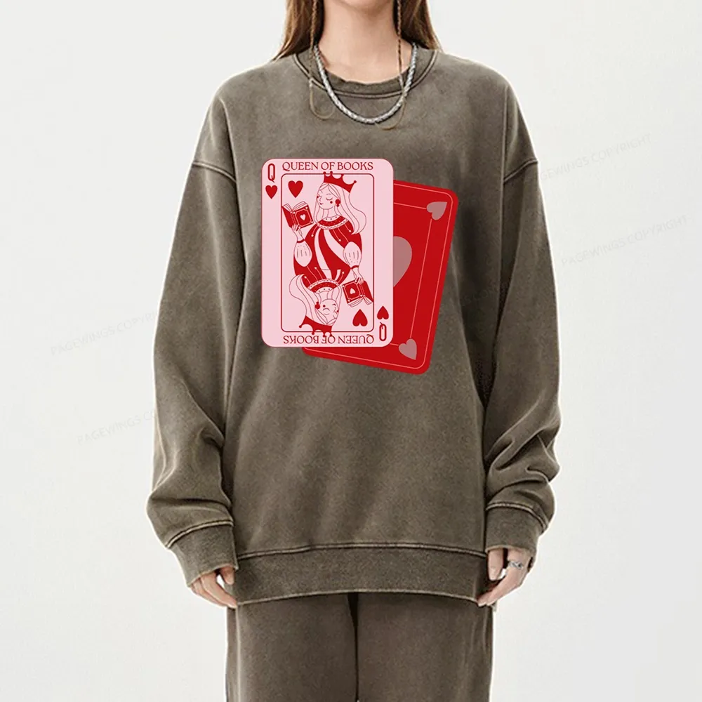 Pagewing Queen of Books Unisex Washed Sweatshirt