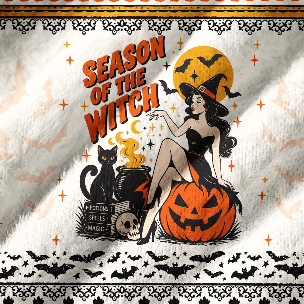 Pagewings Halloween Bookish Off Shoulder Ugly Knit Sweater