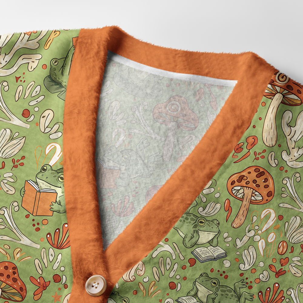 Pagewings Frog Reading Light Knit Unisex Cardigan Sweaters