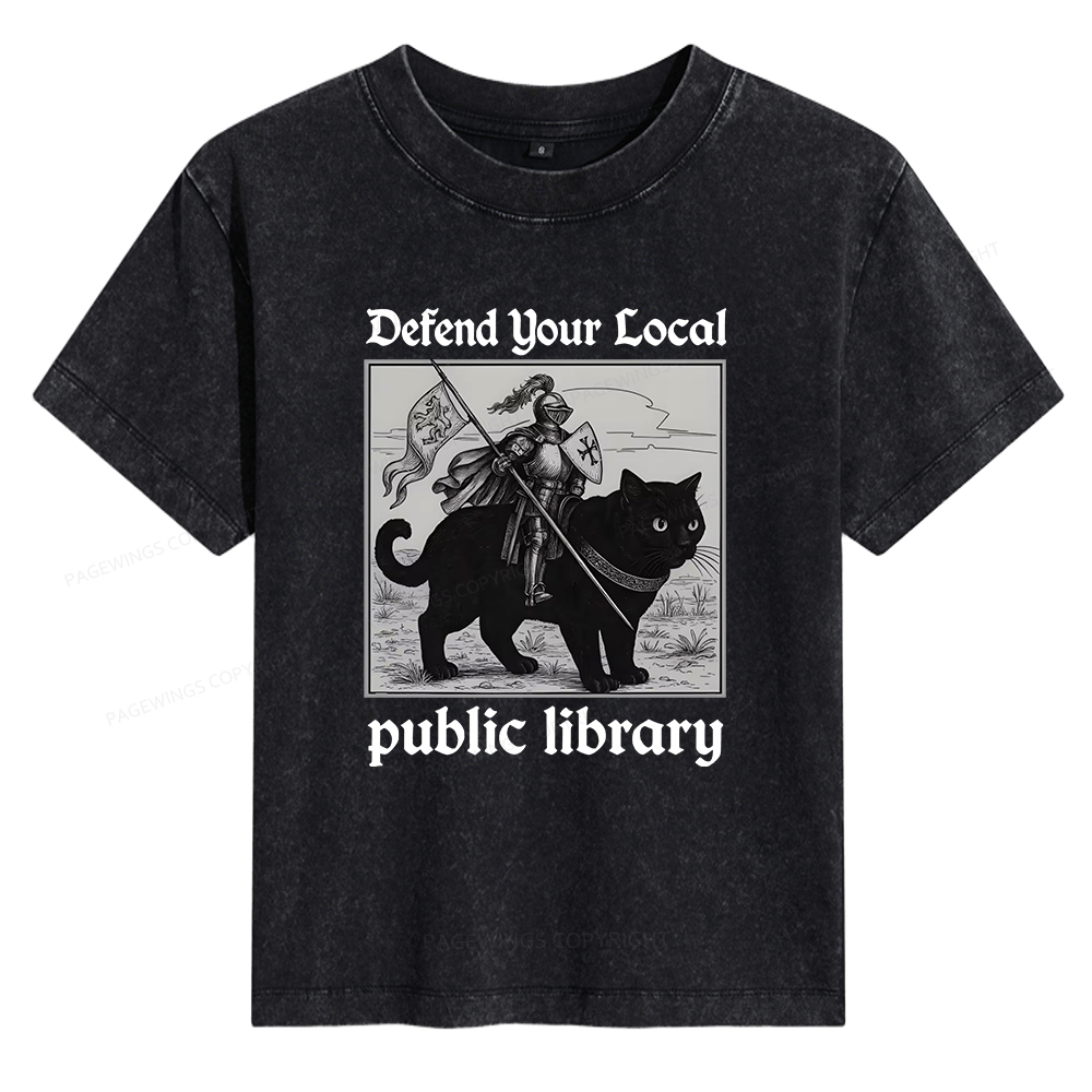Pagewings Defend Your Local Public Library Women's Washed T-shirt