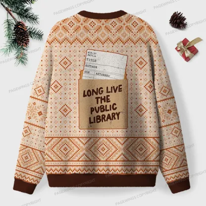 Pagewings Long Live The Public Library Unisex Ugly Knit Sweatshirt