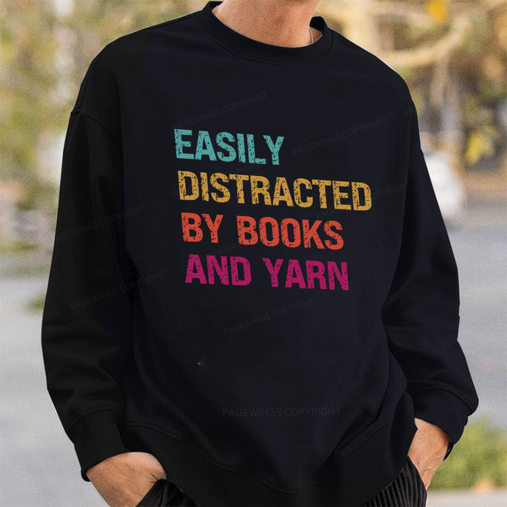 Pagewing Easily Distracted By Books And Yarn Unisex Classic Sweatshirt