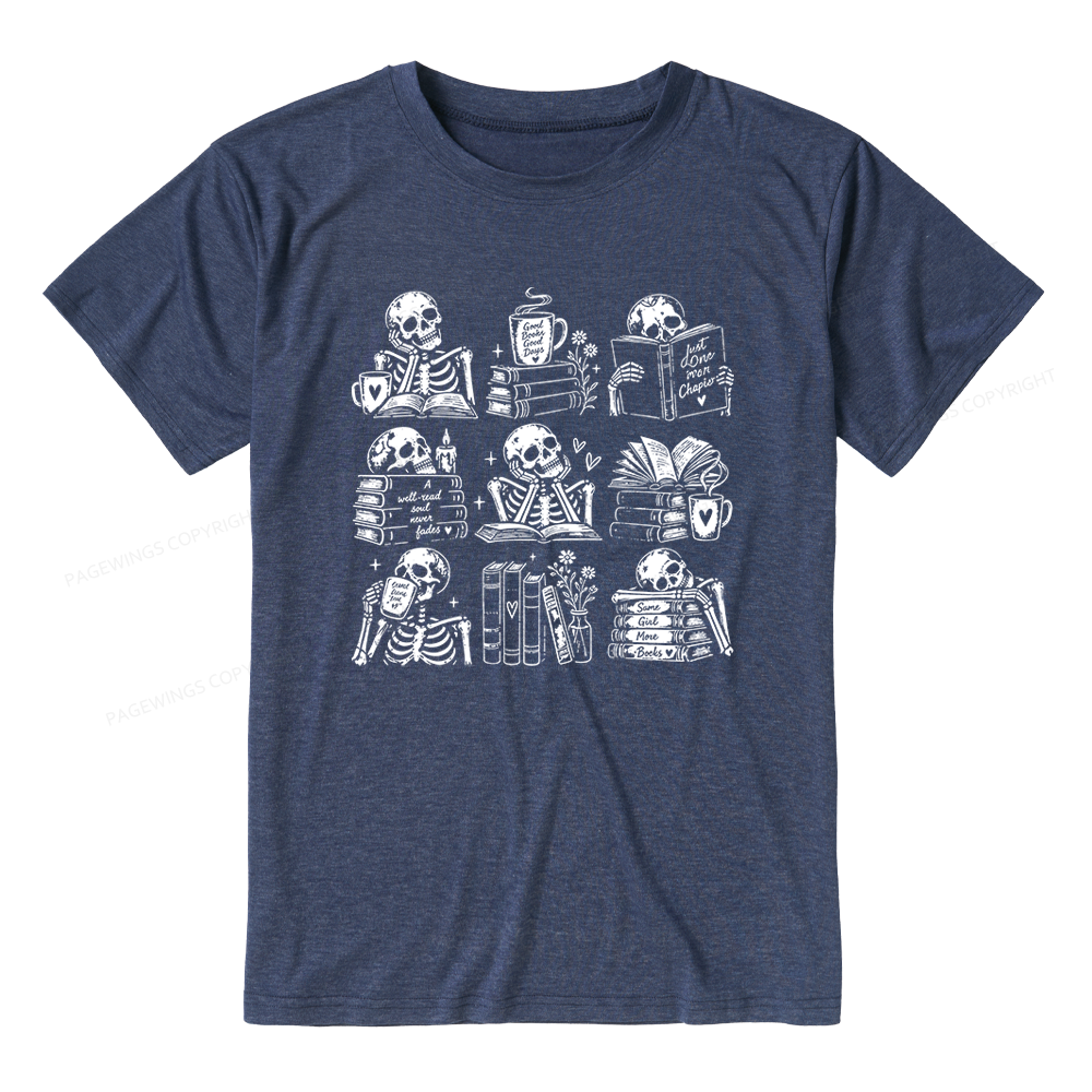 Pagewings Bookish Skeleton Unisex Heather T-Shirt