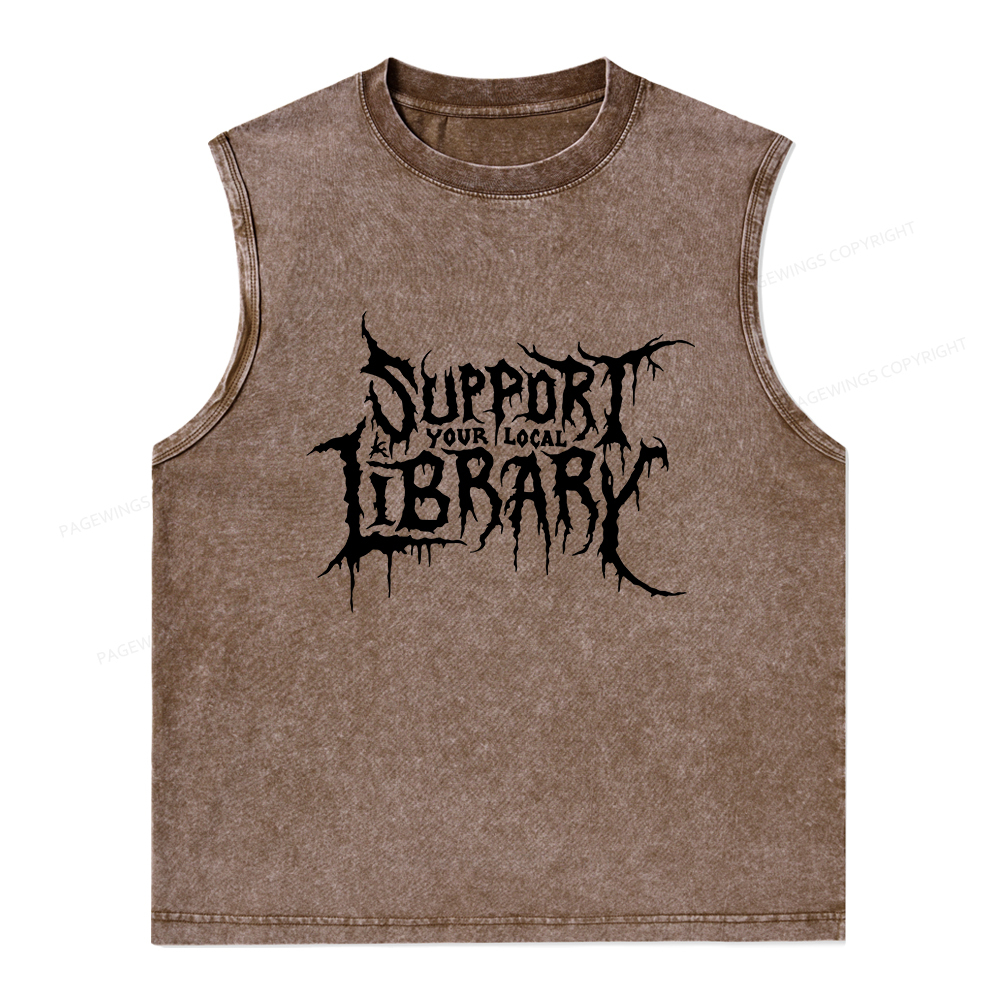 Pagewings Support Your Local Library Unisex Washed Tank Top