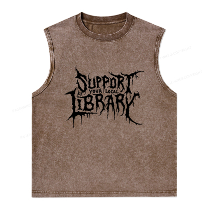 Pagewings Support Your Local Library Unisex Washed Tank Top