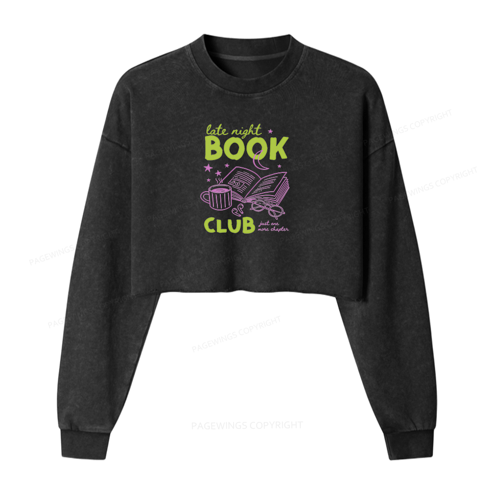 Pagewings Late Night Book Club Washed Crop Sweatshirt