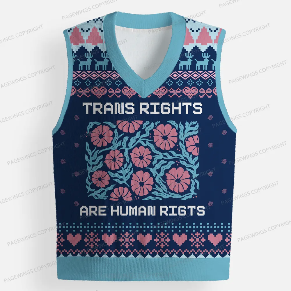 Pagewings Trans Rights Are Human Rights Unisex V-Neck Ugly Knit Vest