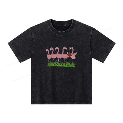 Pagewings Funny Flamingo Reading Book Unisex Kids Washed T-shirt