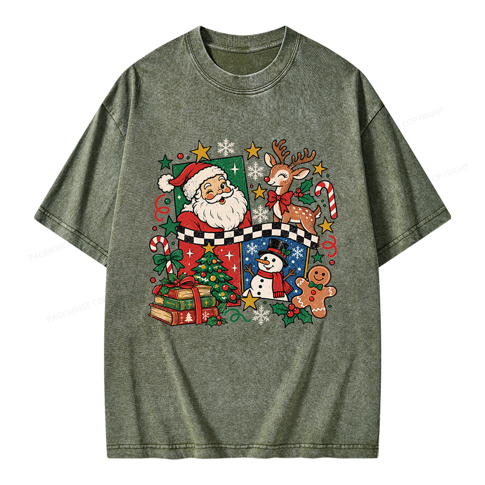 Pagewings Santa and Friends Unisex Washed T-shirt