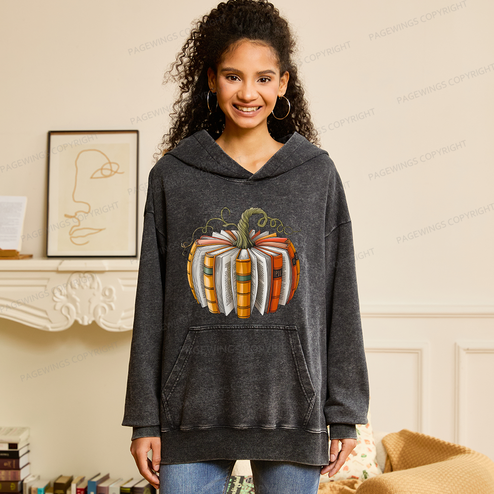 Pagewings Fall Book Pumpkin Unisex Washed Hoodie