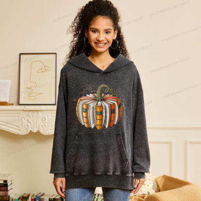 Pagewings Fall Book Pumpkin Unisex Washed Hoodie