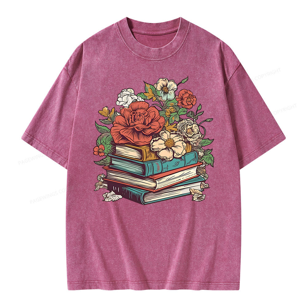Pagewings Flower Books Unisex Washed T-shirt